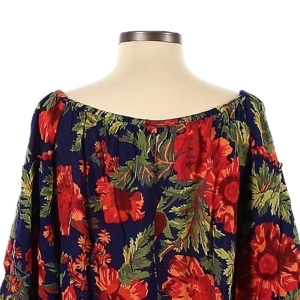 🌺 Sun & Shadow Boho Navy Blue Oversized Flowy Floral Blouse Size S - Picture 4 of 8